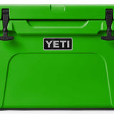 Yeti Tundra 45 Cooler - A large, rectangular cooler with a dark green lid and matching body, featuring a handle on top and a logo in silver lettering.