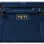 Yeti Tundra 45 Cooler - A large, rectangular cooler with a dark gray lid and matching body, featuring a prominent "YETI" logo on the front in white lettering.