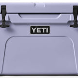 Yeti Tundra 45 Cooler - A large, rectangular cooler with a light gray lid and dark gray body, featuring two black latches on top.