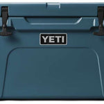 Yeti Tundra 45 Cooler - A large, rectangular cooler with a dark gray lid and matching body, featuring two black latches on top.