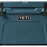 Yeti Tundra 45 Cooler - A large, rectangular cooler with a dark gray lid and matching body, featuring two black latches on top.