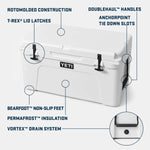 Yeti Tundra 65 Cooler - White cooler with black handle on top, featuring a rectangular shape and flat lid.