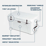 Yeti Tundra 75 Cooler - White cooler with black handle on right side, featuring a rectangular shape and rounded corners.