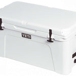Yeti Tundra 75 Cooler - A large, white cooler with a handle on top and a latch to secure the lid.