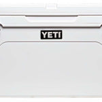 Yeti Tundra 75 Cooler - A large, white cooler with a handle on top and two latches on either side of the lid.