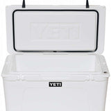 Yeti Tundra 75 Cooler - White cooler with black handle on top, featuring a rectangular shape and two latches on front.