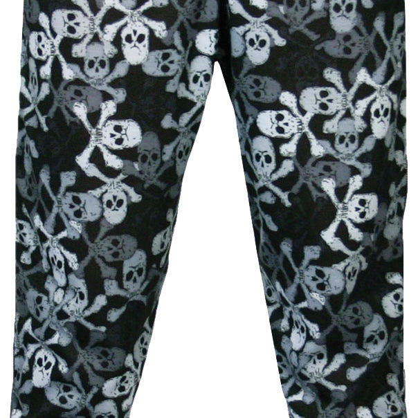 Hot Chillys Youth Pepper Skins Print Bottom Baselayer - A black baselayer with a repeating pattern of gray skulls and crossbones.