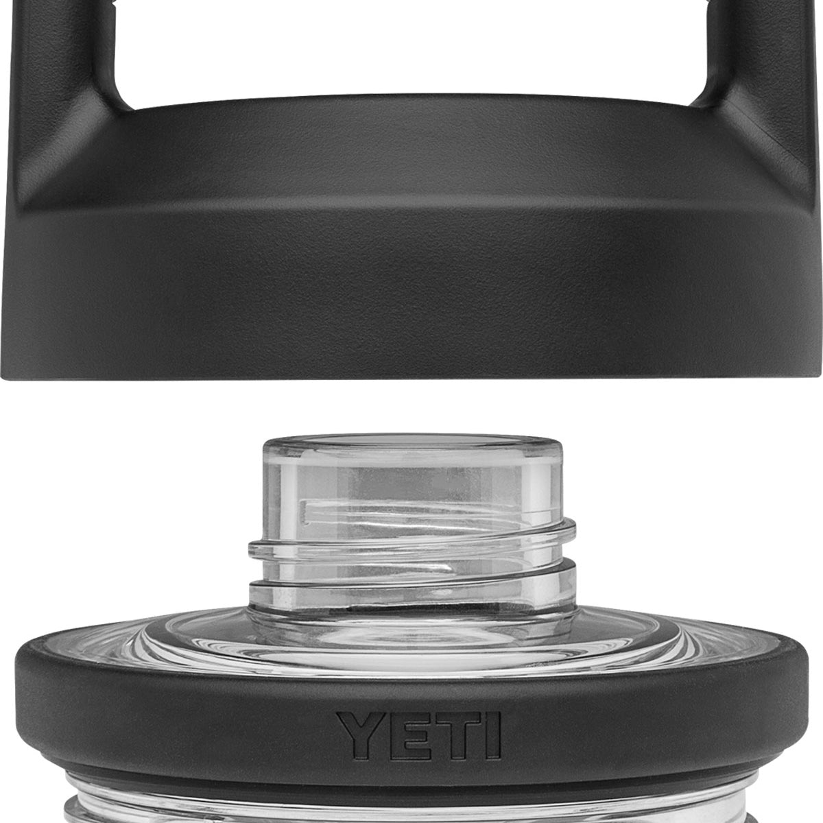 Yeti Rambler Bottle Chug Cap - A black plastic cap with a handle on top and ridges around the edge.