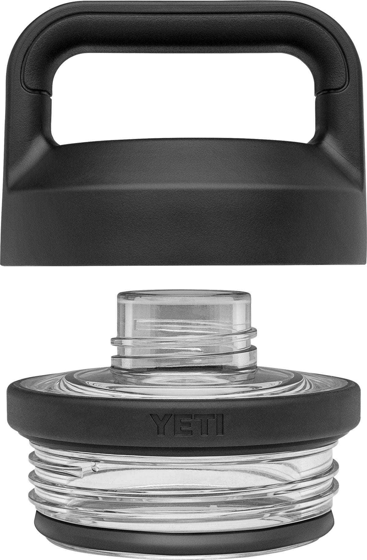 Yeti Rambler Bottle Chug Cap - A black plastic cap with a handle on top and ridges around the edge.