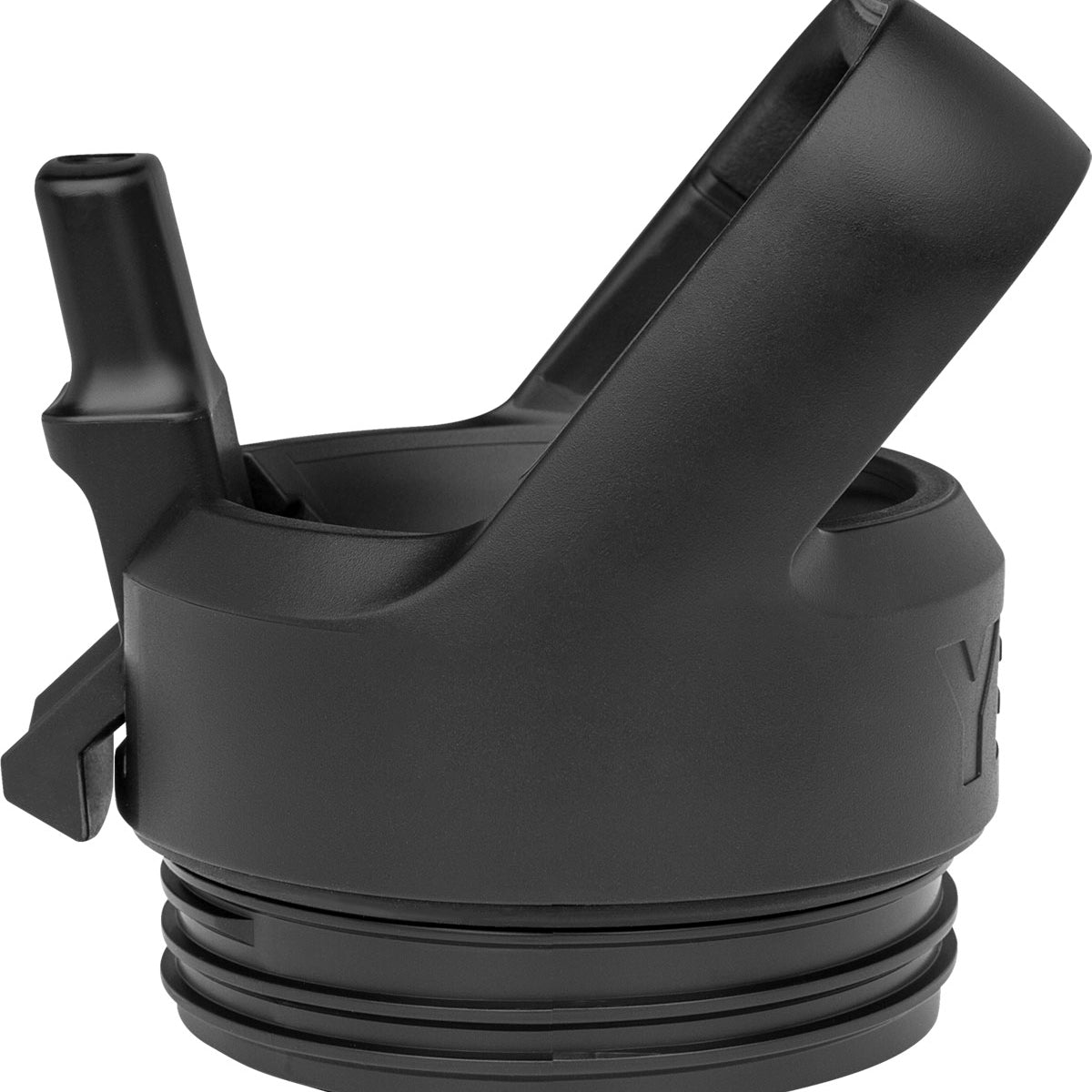 Yeti Rambler Bottle Straw Cap - Black plastic cap with a built-in straw and flip-top lid, featuring a small opening for sipping.