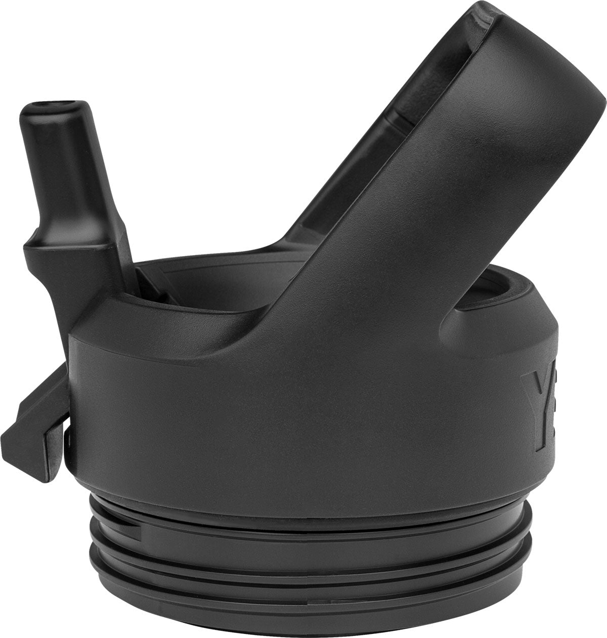 Yeti Rambler Bottle Straw Cap - Black plastic cap with a built-in straw and flip-top lid, featuring a small opening for sipping.